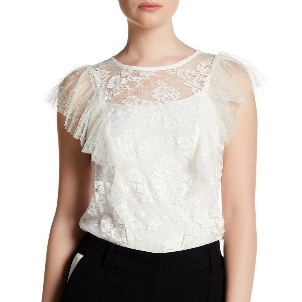 ABS by Allen Schwartz Ivory Sheer Lace Blouse NWT